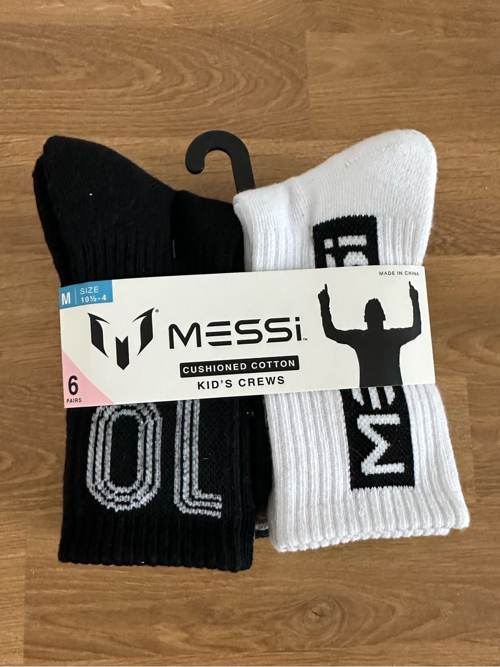 Messi Cushioned Cotton Crew Socks - Black & White (Kids)